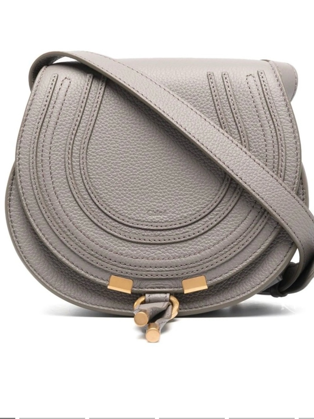 Chloe Grey Pebbled Leather Saddle Crossbody with Gold Hardware